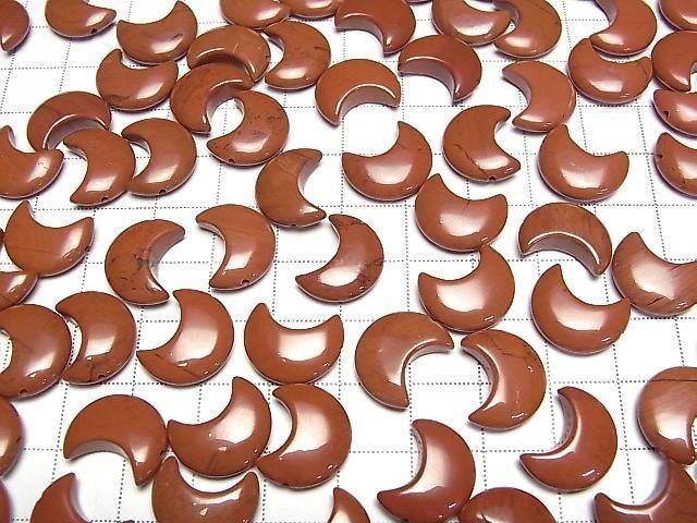[Video] Red Jasper Moon Motif 15x12mm [Half Drilled Hole] 4pcs