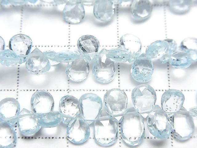 [Video] High Quality Sky Blue Topaz AAA Pear Shape Faceted Briolette Half or 1strand beads (approx. 6 inches/16 cm)