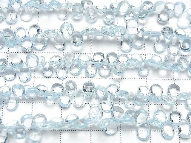 [Video] High Quality Sky Blue Topaz AAA Pear Shape Faceted Briolette Half or 1strand beads (approx. 6 inches/16 cm)