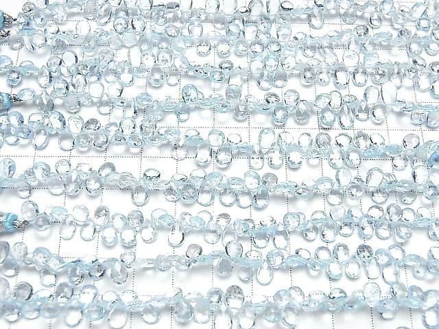 [Video] High Quality Sky Blue Topaz AAA Pear Shape Faceted Briolette Half or 1strand beads (approx. 6 inches/16 cm)