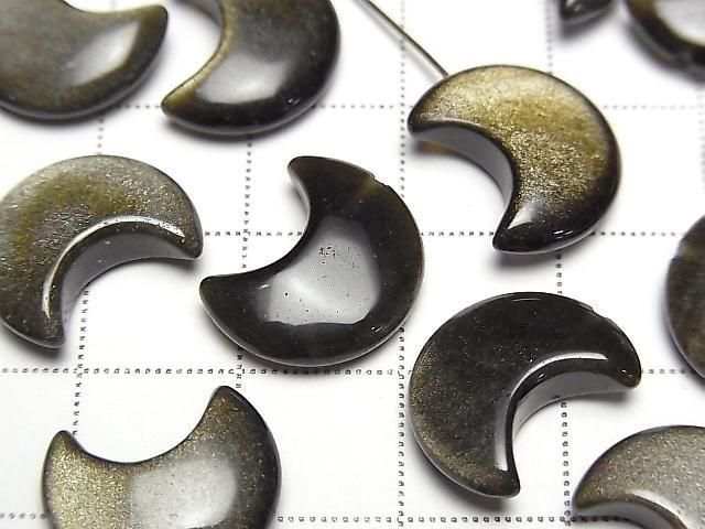 [Video] Golden Obsidian Moon Motif 15x12mm [Half Drilled Hole] 4pcs