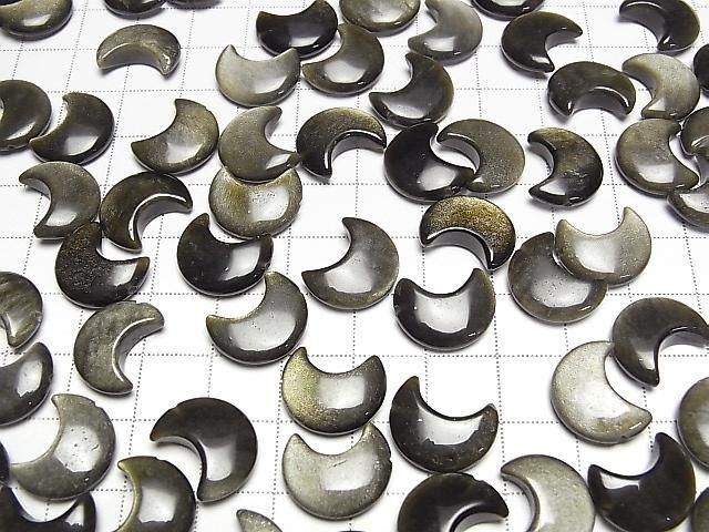[Video] Golden Obsidian Moon Motif 15x12mm [Half Drilled Hole] 4pcs