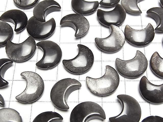 [Video] Silver Obsidian Moon Motif 15x12mm [Half Drilled Hole] 4pcs