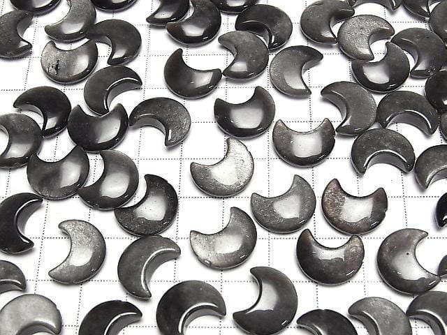 [Video] Silver Obsidian Moon Motif 15x12mm [Half Drilled Hole] 4pcs