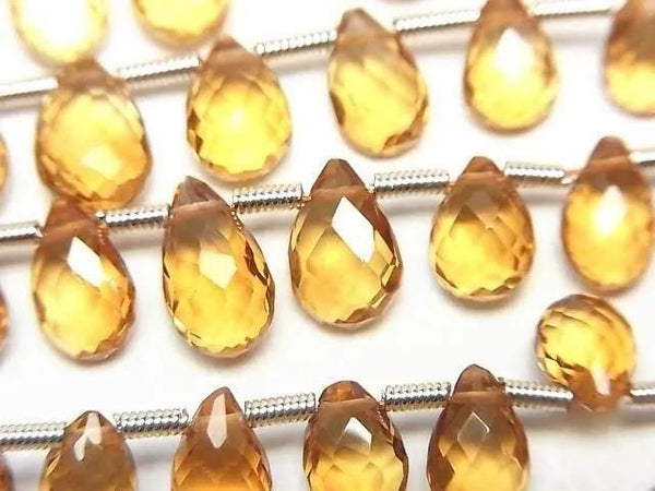[Video]High Quality Citrine AAA Pear shape Faceted Briolette half or 1strand beads (aprx.7inch/18cm)