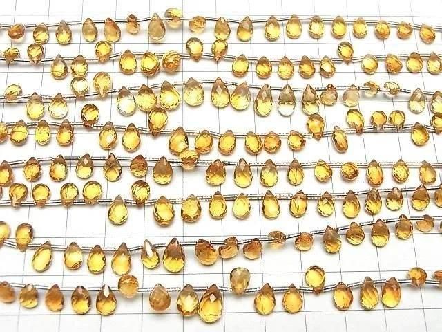 [Video]High Quality Citrine AAA Pear shape Faceted Briolette half or 1strand beads (aprx.7inch/18cm)
