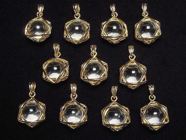 [Video] Indian Himalayan Crystal 11mm Sphere Star Pendant 18KGP 1pc