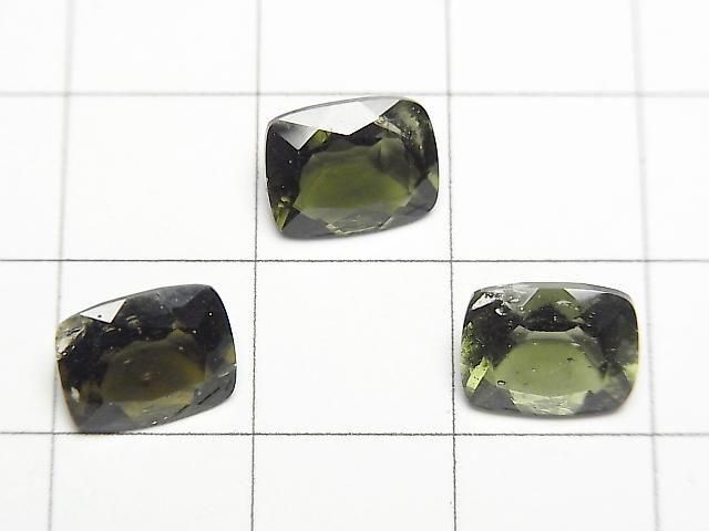 [Video] High Quality Moldavite AAA- Loose Stone Rectangle Faceted 9x7mm 1pc