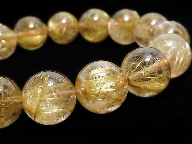 [Video][One of a kind] Rutilated Quartz AAA Round 13mm Bracelet NO.125