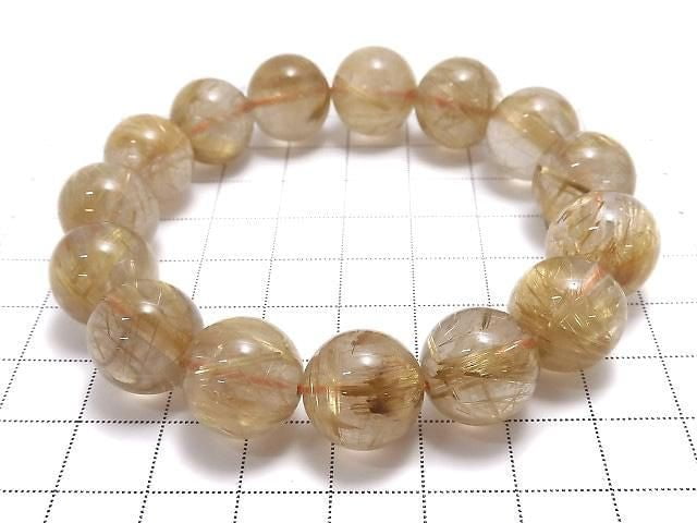 [Video][One of a kind] Rutilated Quartz AAA Round 14mm Bracelet NO.127