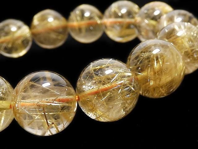 [Video][One of a kind] Rutilated Quartz AAA Round 14mm Bracelet NO.128