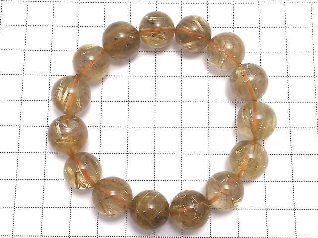 [Video][One of a kind] Rutilated Quartz AAA Round 14mm Bracelet NO.128