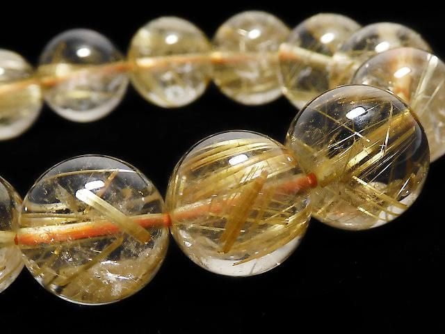 [Video][One of a kind] Rutilated Quartz AAA Round 14mm Bracelet NO.129