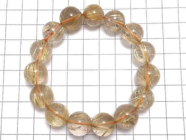 [Video][One of a kind] Rutilated Quartz AAA Round 14mm Bracelet NO.129