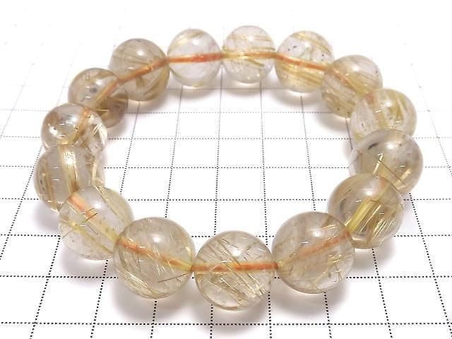 [Video][One of a kind] Rutilated Quartz AAA Round 14mm Bracelet NO.129