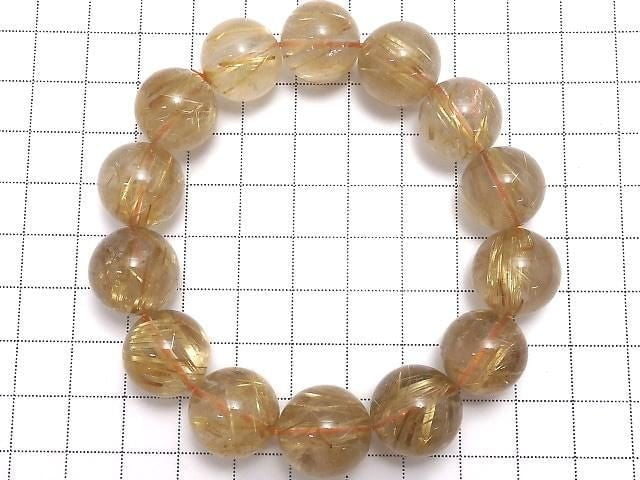 [Video][One of a kind] Rutilated Quartz AAA Round 15mm Bracelet NO.131