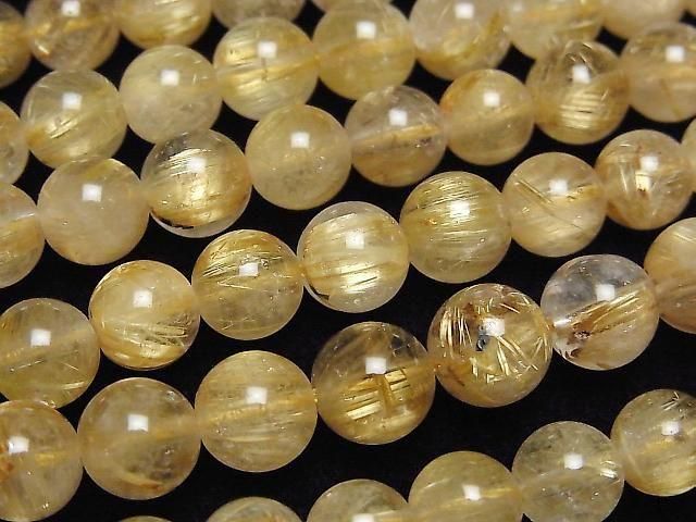 [Video] Golden Rutilated Quartz AA++ Round 7mm-8mm half or 1strand beads (aprx.15inch/38cm)