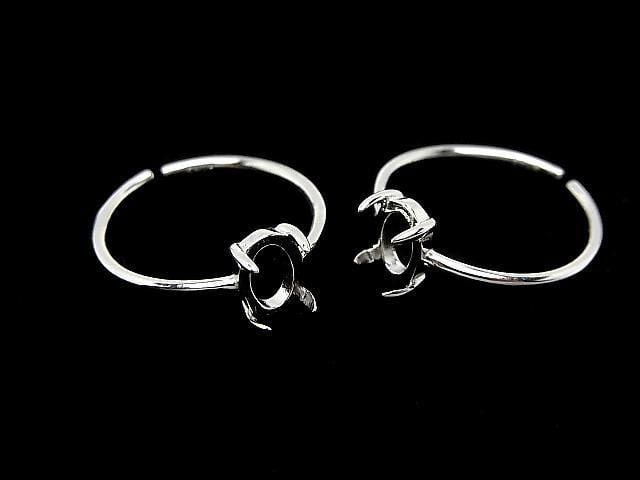 Silver925 Ring Frame (Prong Setting) Oval 7x5mm Rhodium Plated Free Size 1pc