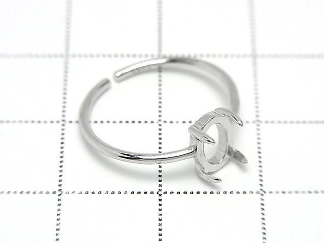 Silver925 Ring Frame (Prong Setting) Oval 7x5mm Rhodium Plated Free Size 1pc