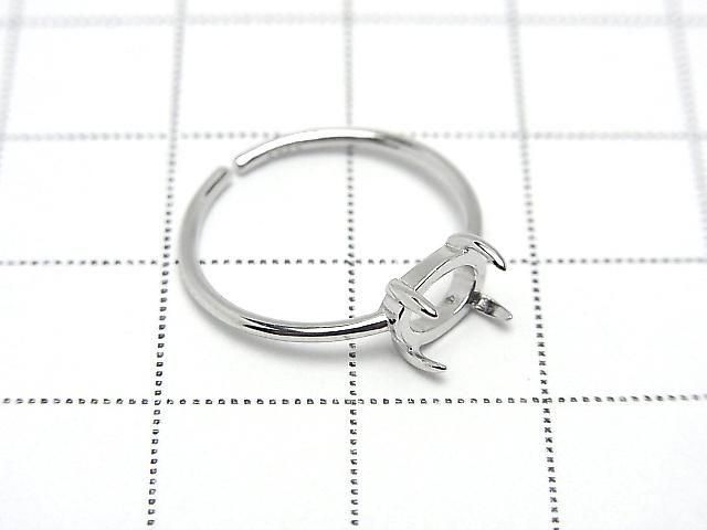 Bague Monture Argent 925 (Sertissage à Griffes) Ovale Horizontal 7x5mm Plaqué Rhodium Taille Libre 1pc