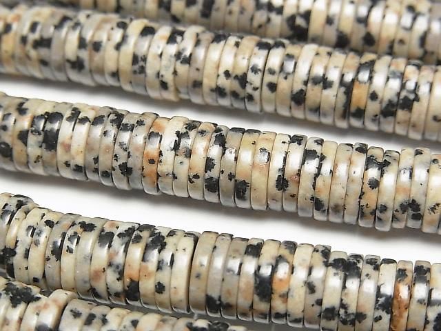 [Video] Dalmatian Jasper Rondelle (Heishi) 8x8x1.5mm 1strand beads (aprx. 15 inches/36 cm)