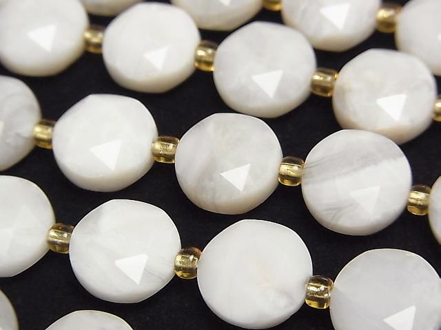 [Video] High Quality! White Crazy Lace Agate Hexagram Faceted Coin 10x10x5mm 1strand beads (aprx. 15 inches/37 cm)