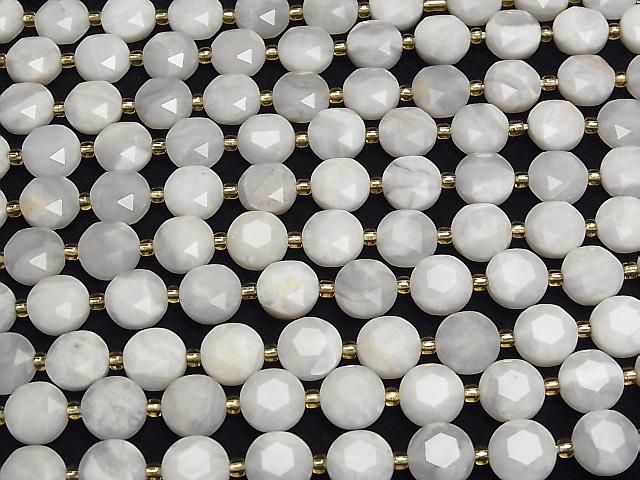 [Video] High Quality! White Crazy Lace Agate Hexagram Faceted Coin 10x10x5mm 1strand beads (aprx. 15 inches/37 cm)
