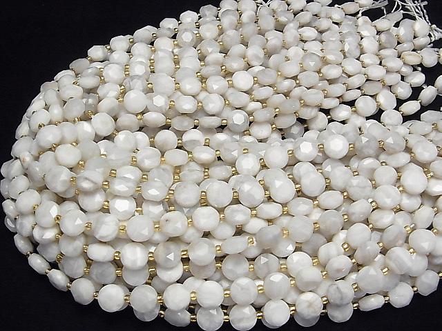 [Video] High Quality! White Crazy Lace Agate Hexagram Faceted Coin 10x10x5mm 1strand beads (aprx. 15 inches/37 cm)