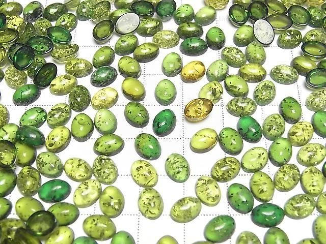 [Video] Cracked Green Amber Oval Cabochon 8x6mm 5pcs