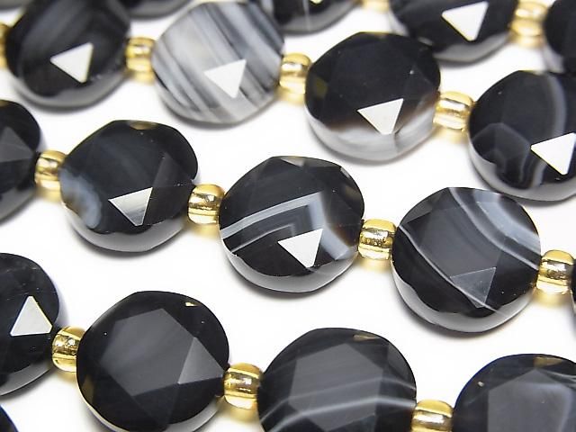 [Video] High Quality! Striped Onyx Hexagram Faceted Coin 10x10x5mm 1strand beads (approx. 15inch/37cm)