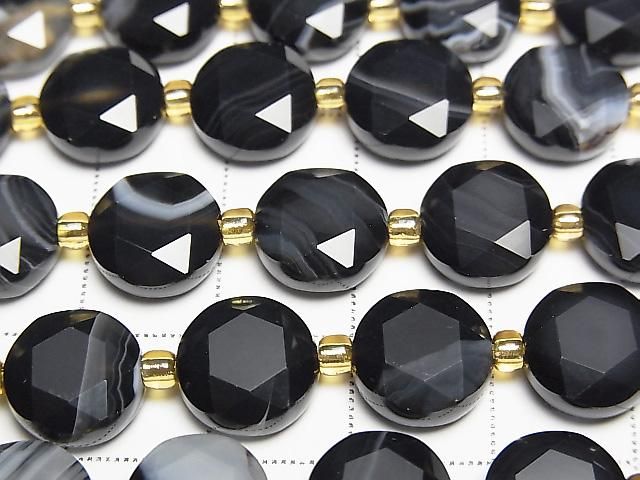 [Video] High Quality! Striped Onyx Hexagram Faceted Coin 10x10x5mm 1strand beads (approx. 15inch/37cm)