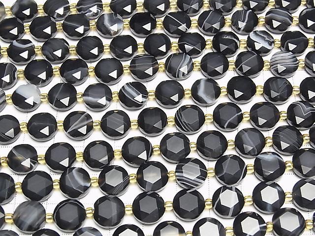 [Video] High Quality! Striped Onyx Hexagram Faceted Coin 10x10x5mm 1strand beads (approx. 15inch/37cm)