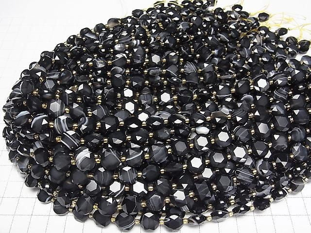 [Video] High Quality! Striped Onyx Hexagram Faceted Coin 10x10x5mm 1strand beads (approx. 15inch/37cm)