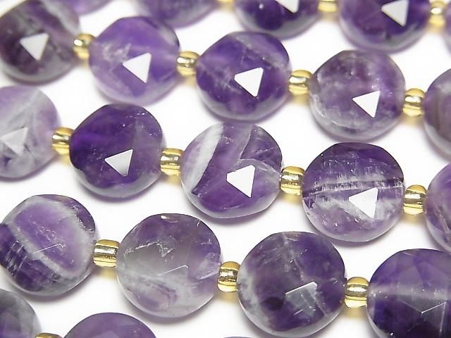 [Video] High Quality! Striped Amethyst Hexagram Faceted Coin 10x10x5mm half or 1 strand beads (approx. 15inch/36cm)