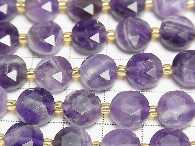 [Video] High Quality! Striped Amethyst Hexagram Faceted Coin 10x10x5mm half or 1 strand beads (approx. 15inch/36cm)