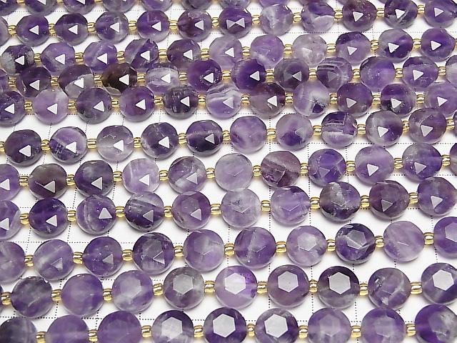 [Video] High Quality! Striped Amethyst Hexagram Faceted Coin 10x10x5mm half or 1 strand beads (approx. 15inch/36cm)
