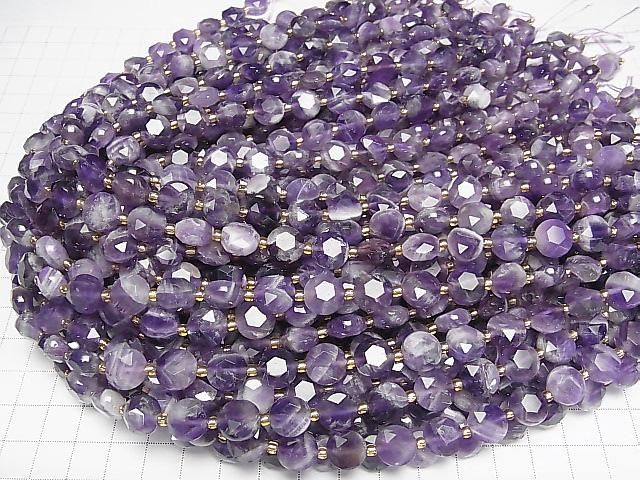 [Video] High Quality! Striped Amethyst Hexagram Faceted Coin 10x10x5mm half or 1 strand beads (approx. 15inch/36cm)