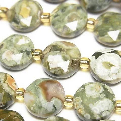 High Quality! Rainforest Rhyolite Hexagram Faceted Coin 10x10x5mm half or 1strand beads (aprx.15inch/36cm)