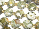 [Video] High Quality! Rainforest Rhyolite Hexagram Faceted Coin 10x10x5mm half or 1strand beads (aprx.15inch/36cm)