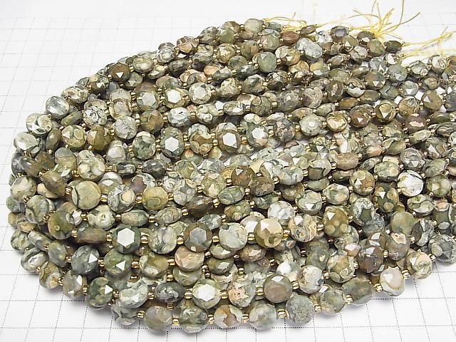[Video] High Quality! Rainforest Rhyolite Hexagram Faceted Coin 10x10x5mm half or 1strand beads (aprx.15inch/36cm)