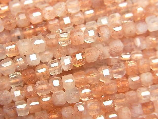 [Video] High Quality! Sunstone AAA- Cube Shape 3x3x3mm 1strand beads (aprx.15inch/36cm)