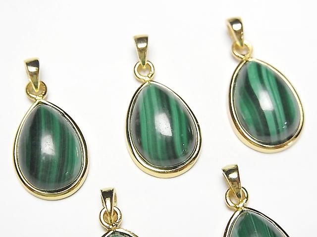 [Video] Malachite AAA Pear Shape Pendant 15x12mm 18KGP 1pc