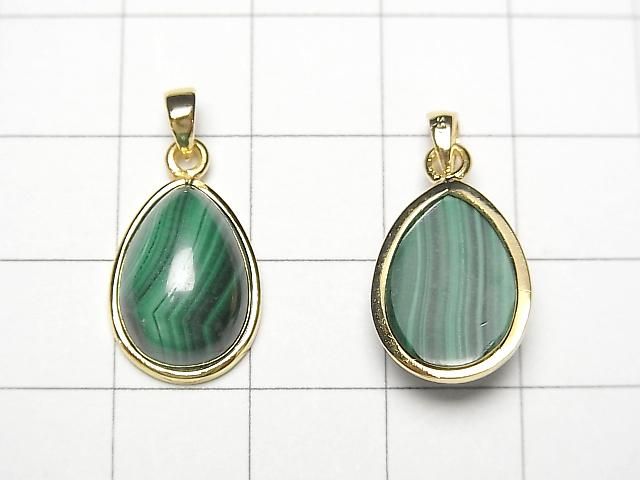 [Video] Malachite AAA Pear Shape Pendant 15x12mm 18KGP 1pc