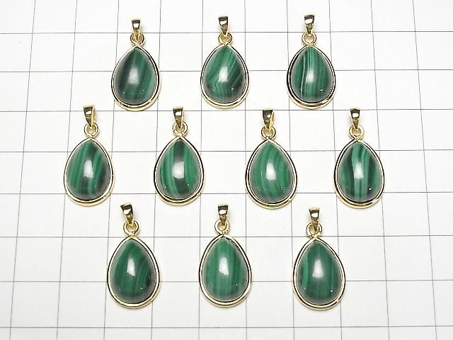 [Video] Malachite AAA Pear Shape Pendant 15x12mm 18KGP 1pc