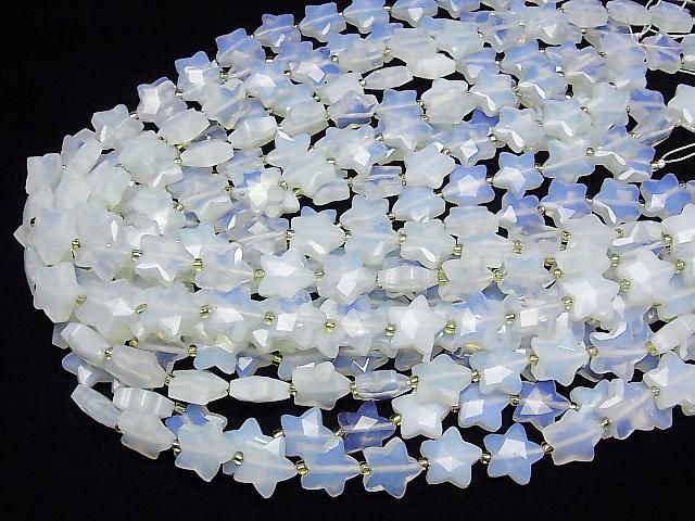 [Video] Synthetic Opal Faceted Star 14x14mm White Half or 1strand beads (aprx. 15 inches/36 cm)