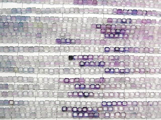[Video] High Quality! Multicolor Fluorite AAA- Cube Shape 2x2x2mm Color Gradation 1strand beads (aprx. 15 inches/37 cm)