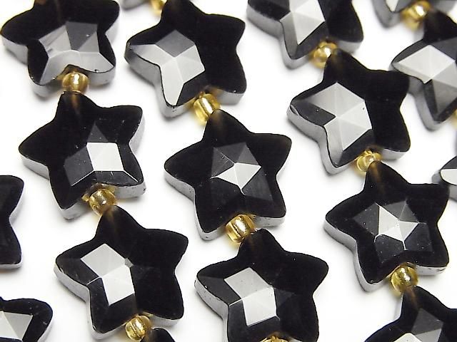 [Video] Black Obsidian Faceted Star 14x14mm half or 1strand beads (aprx. 14 inches/34 cm)
