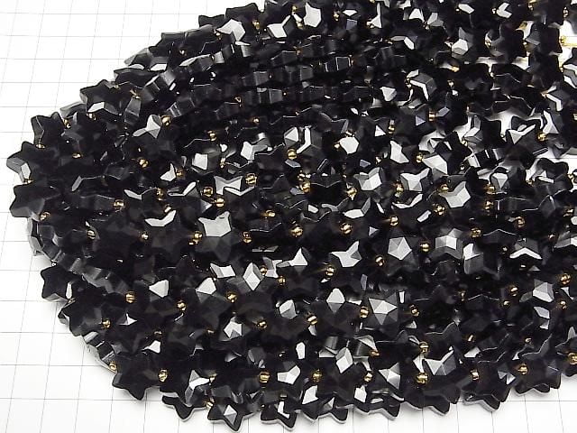 [Video] Black Obsidian Faceted Star 14x14mm half or 1strand beads (aprx. 14 inches/34 cm)