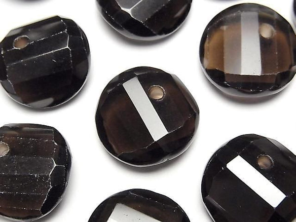 [Video] Smoky Quartz AAA- Twist x Multiple Facets Faceted Coin [14mm][16mm][18mm] [Dark color] 5pcs