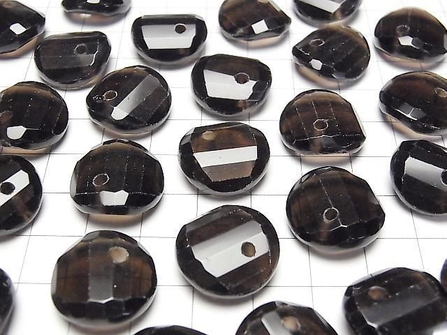 [Video] Smoky Quartz AAA- Twist x Multiple Facets Faceted Coin [14mm][16mm][18mm] [Dark color] 5pcs
